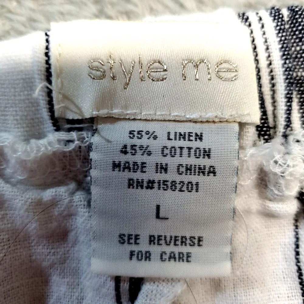 Style Me Women's Size L Linen Blend Black White Striped Casual Shorts NWT - Picture 8 of 9